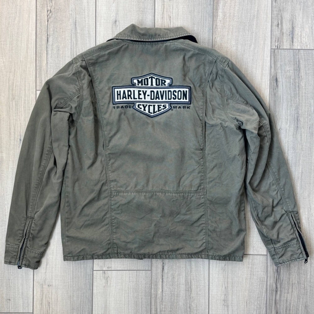 Harley Davidson Army Green Canvas Black Nylon Reversible Jacket